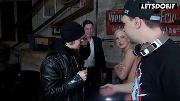 Behind the Scenes: Blonde Babe Teases the Crew with Her Tits Out... Waiting to See Which Cock Fucks Her