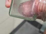 Solo hand fucking with slow penetration using lubricant on limp cock, then hard dick