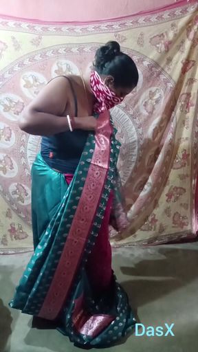 Green Saree Dropping Solo SFW   Clip 1