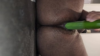 Riding two thick cucumbers