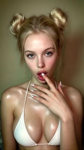 Athletic blonde solo GF lies down for cute AI-generated boob fuck