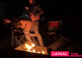 Rough Sex in a Public Park - Big Tits Exposed by the Fire!