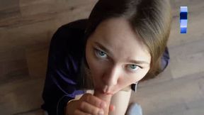 Valeria Sladkih, petite and perky, gives landlord meatpipe sucking act for homemade porn!