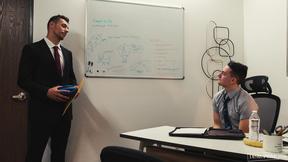 ”Carter Woods & Masyn Thorne fills up office day with a bareback fuck”