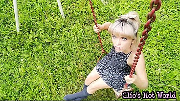 Risky pee on swing chair in public park