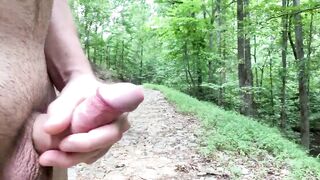 Curved Soloboy masturbates in woods while being watched by wild animals