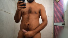 Stroking my cock hard in bathroom