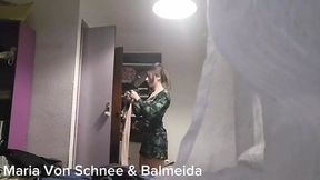 Voyeur peeks through curtain, sees close-up of upskirt