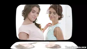 Two gorgeous nymphs get their holes plumbed by a huge cock