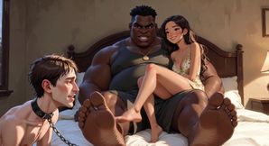 Foot Slave Husband Cleans Wife's Feet with His Tongue - Femdom