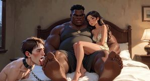 Foot Slave Husband Cleans Wife's Feet with His Tongue - Femdom