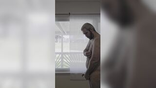 Truck drives by as I masturbate off in front of window
