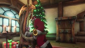 sexy demon girl sit s on orc santa s lap - warcraft parody