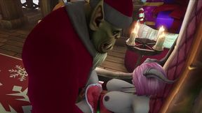 sexy demon girl sit s on orc santa s lap - warcraft parody