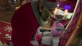 sexy demon girl sit s on orc santa s lap - warcraft parody