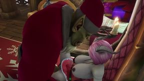 sexy demon girl sit s on orc santa s lap - warcraft parody