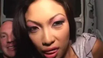 Petite Kea Kulani gives rimjob before riding cock in public car