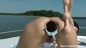 Hotkinkyjo gets deep with her extreme sex toys on the boat