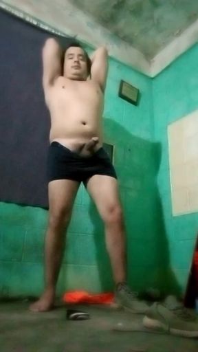 Jesus in boxer without shirt Pulling his penis