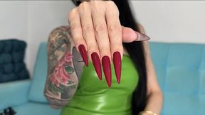 New RED Long sharp nails, claws and tight leather mini dress on (2688x1512)