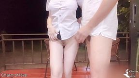 Teacher fucks a female student outside the balcony