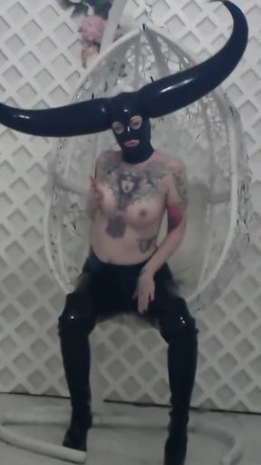 Horned Latex Mask and Pvc Striptease