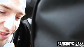 stud seduced into giving a sensual blowjob outdoors