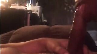 Amateur black babe with a huge ass gets dicked down by a hung white dude on webcam