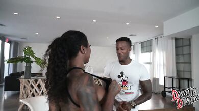 Big Booty Ebony Baddie Gets Her Cheeks Clapped By Her Personal Trainer With A BBC