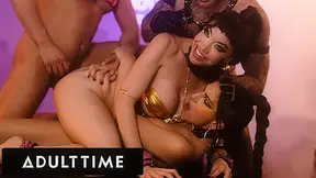 ADULT TIME - LITTLE PUCK GETS CREAMPIED DURING FIRST AIRTIGHT DP AT MASSIVE GROUP SEX ORGY