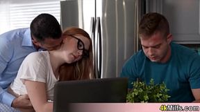 Chubby geek redhead stepsis aids with homework &mdash;  we assist her with pleasure