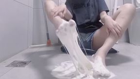 Bare feet in glue