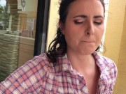 Making her cum her publicly with remote vibrator under the table