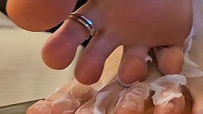 Too much foot lotion… things got messy