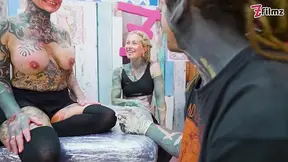 Big Dicks and Couple's Inked Group Sex Merry Gets New Ink
