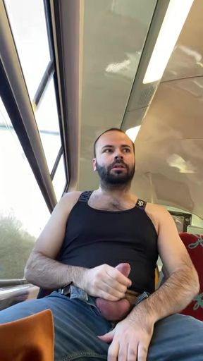 Thomas Godebin shows off on the train