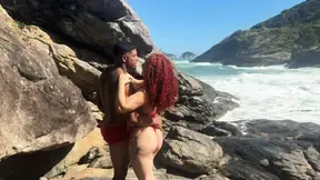 Married redhead gets fucked at nude beach by a Flamengo player