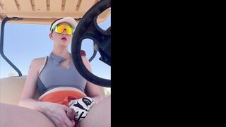 Sandy-Haired Tgirl stroke her fuckpole while golfing in public