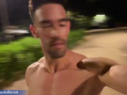 Risky naked walk around the city at night