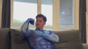 POV: Villain ko's Superhero, handles and plays with him, restrains and makes him cum by rubbing his oiled abs and fingering his navel