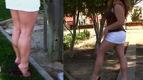 Fantasy Calves Outdoors White Mini Skirt and Flip Flops