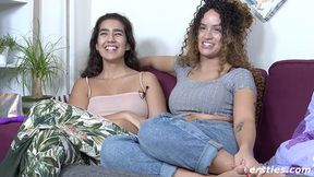 German lesbian duo play with double dildo in intimate amateur scene