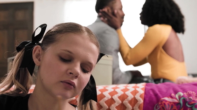 Tiny stepdaughter gets her hairy teen pussy plowed by her big shaft black stepdad