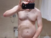 Masturbating and shooting thick load in hotel room bathroom on conference visit