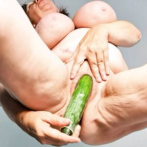 Horny Granny Masturbate By Huge Cucumber