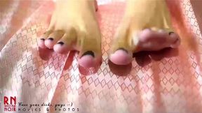 Black nail polish on toes  Masturbation in black transparent panties