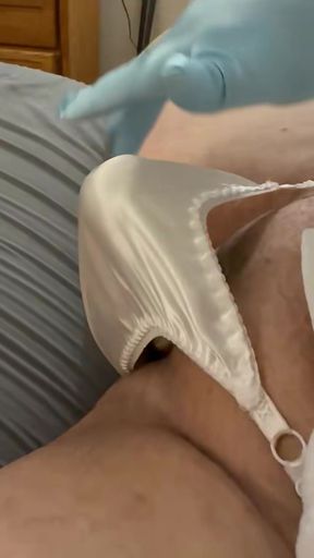 Little White Satin Thong Play
