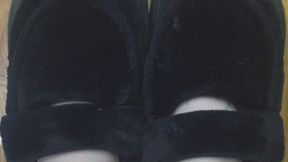 BLONDE HARDWOOD PLATFORM SLIPPERS