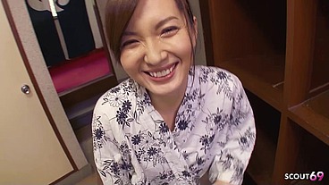Slim Japanese Wife get intense Orgasm at Public wellness area while fingering her hairy Pussy