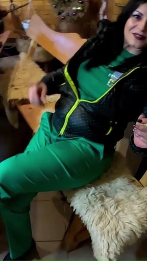 Black Leather Jacket and Tight Shiny Pants - Cameltoe and Deep Oral Tease   Clip 2